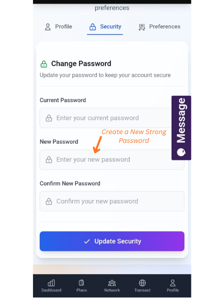 Create Your New Strong Password